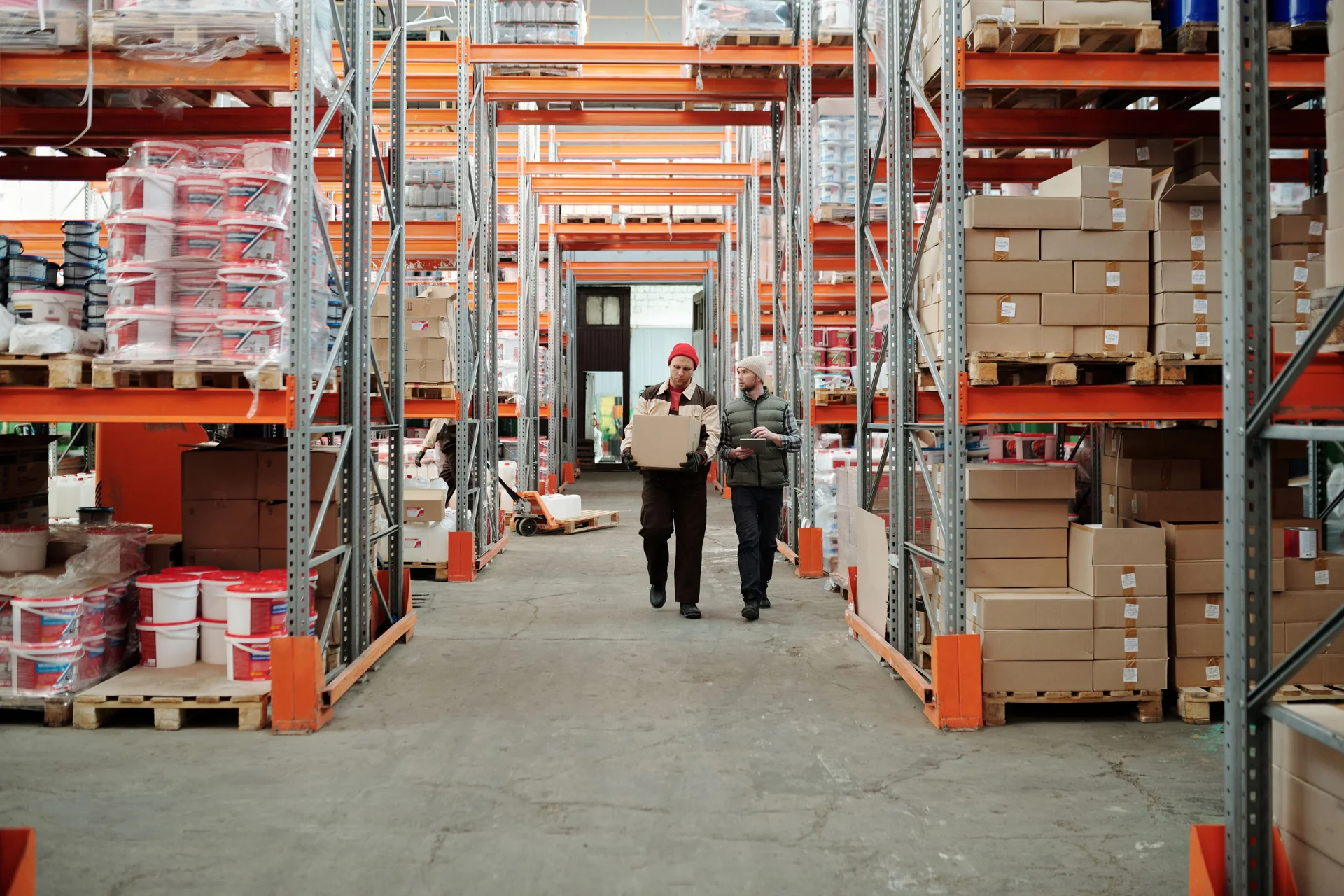 Supplies stored on warehouse shelves